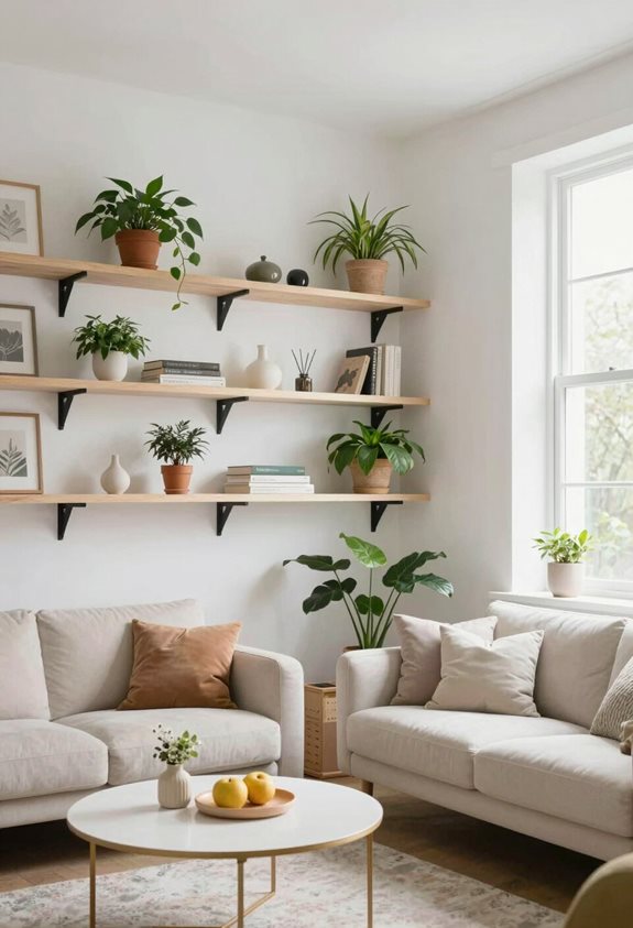 airy clutter free floating shelves