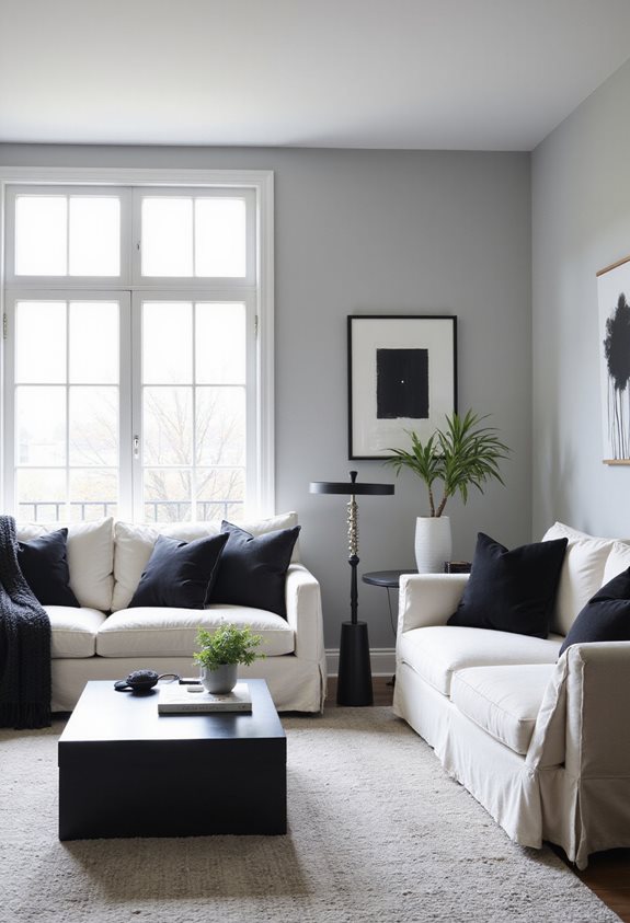 black accents enhance living room