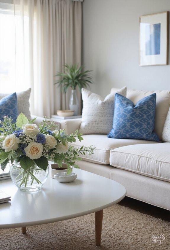 blue and cream blooms