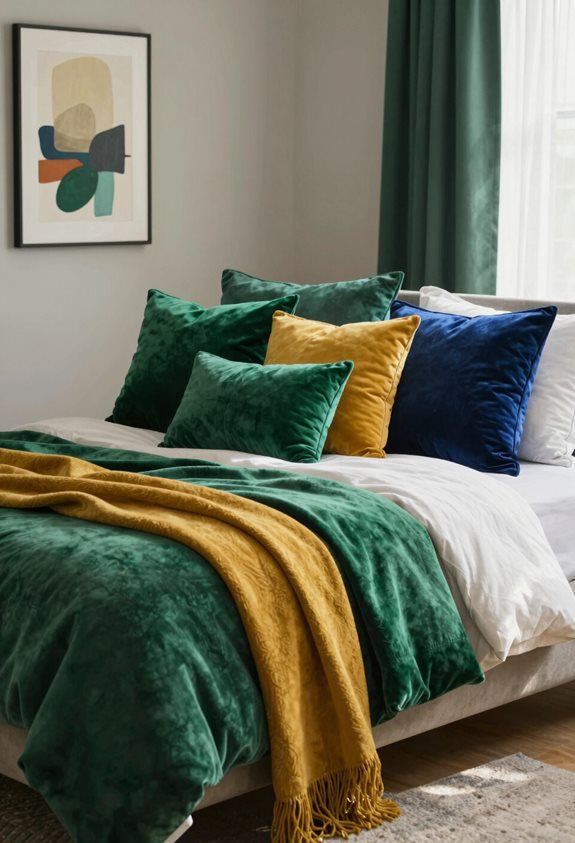 bold cushions enhance bedrooms