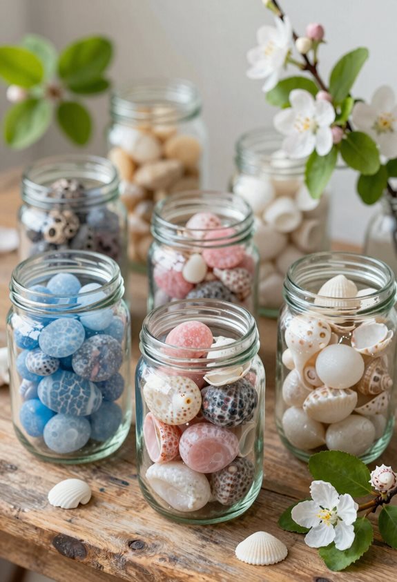 colorful stones in jars