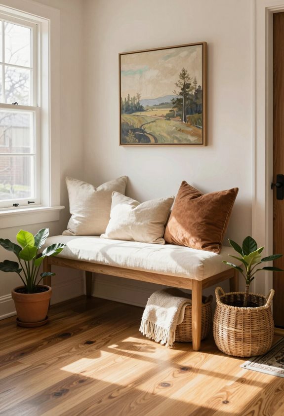 cozy bench enhances entryway charm