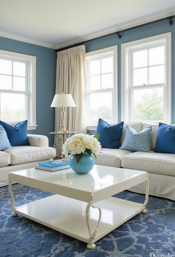 cozy blue and cream decor