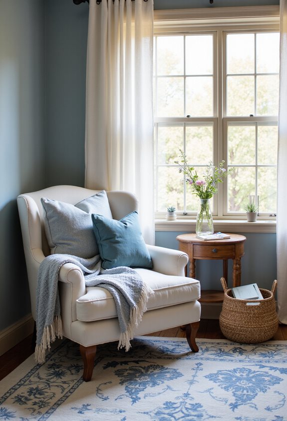 cozy blue and cream nook