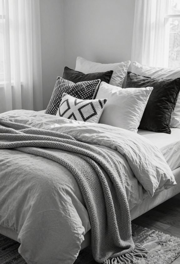 cozy layered monochrome bedding