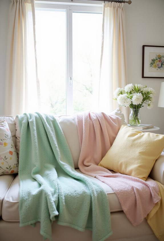 cozy layered pastel blankets