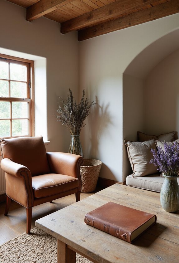 cozy leather and natural fibers