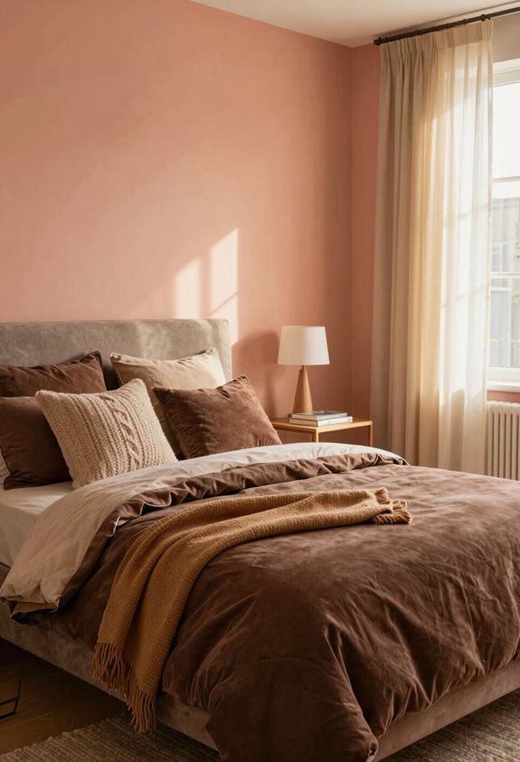 cozy salmon chocolate bedroom
