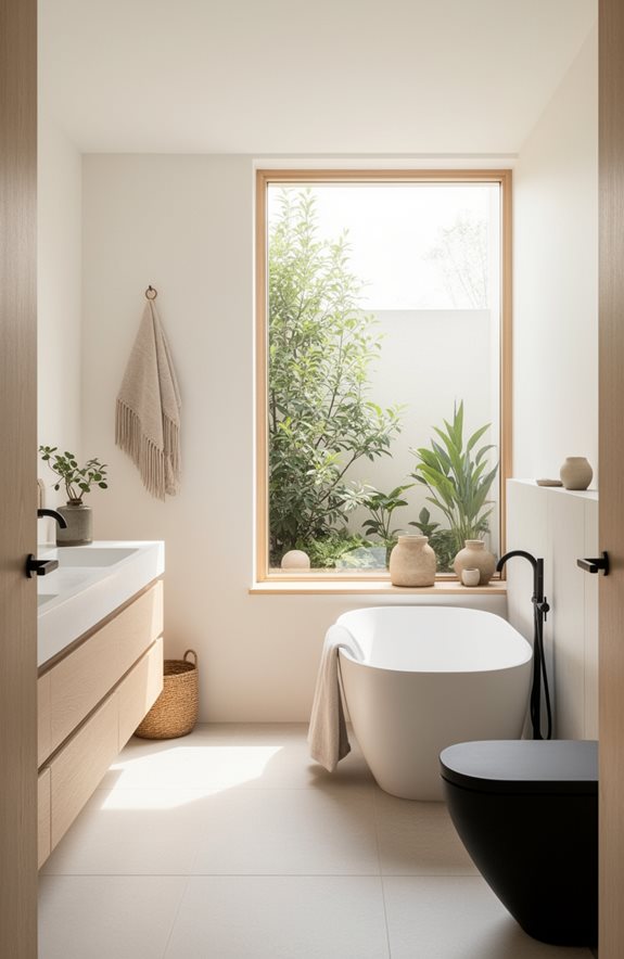 cozy sleek japandi bathroom