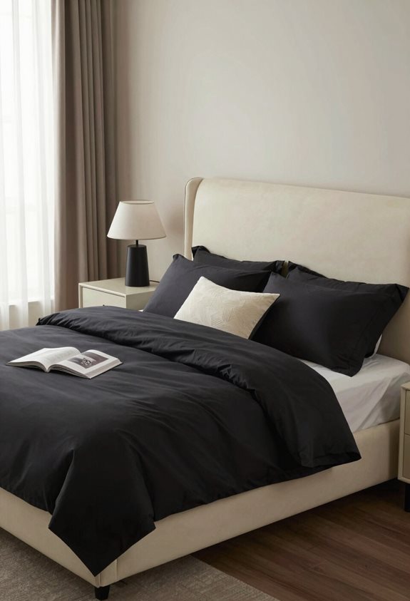 cream headboards black bedding