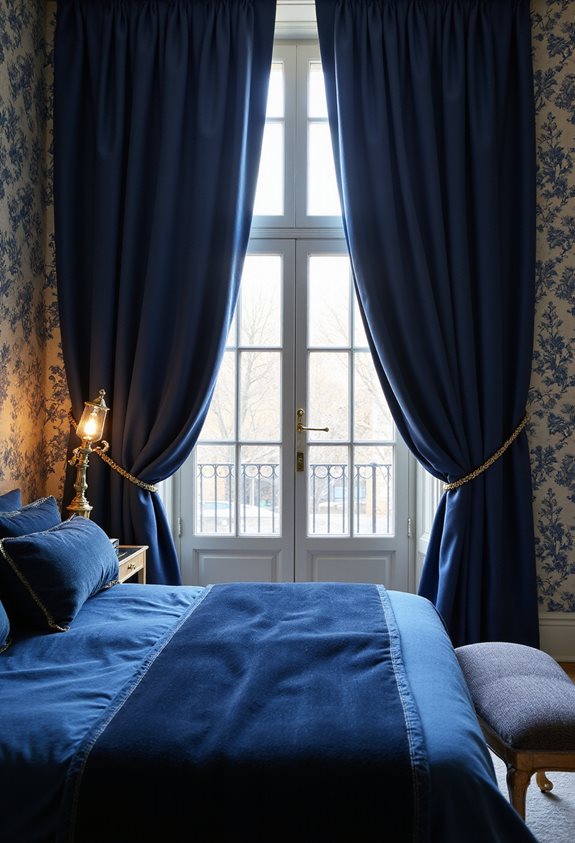 curtains complementing dark blue
