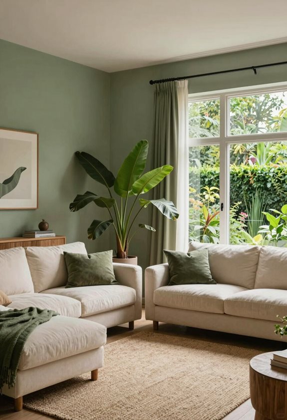 earthy green living room makeover