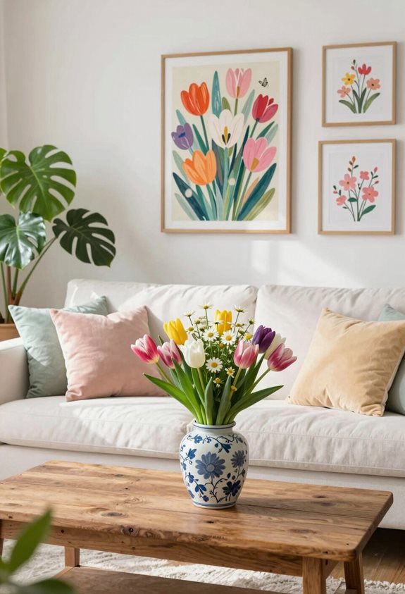 floral artwork enhances ambiance