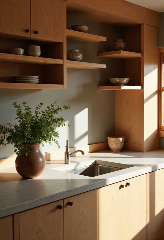 handcrafted pottery adds warmth