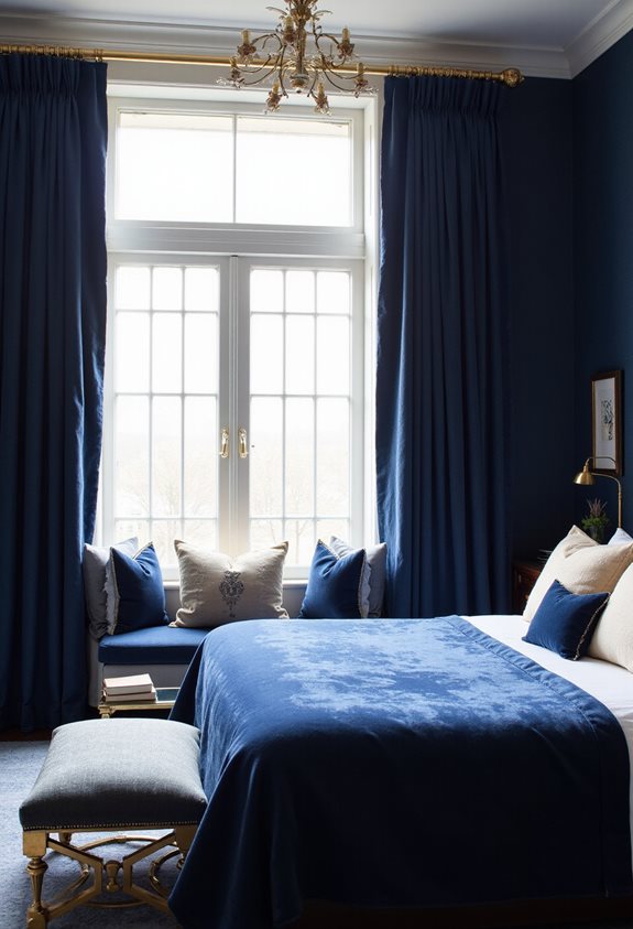 navy curtains enhance ambiance