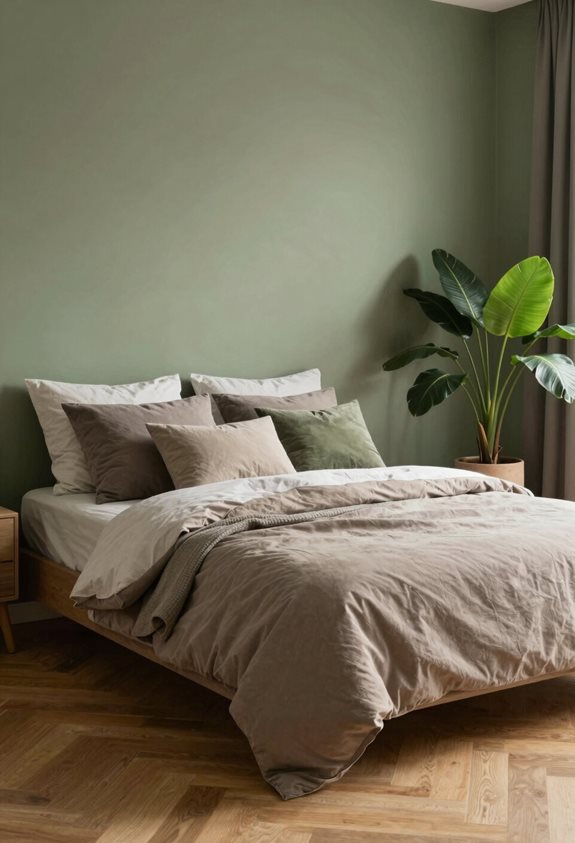 olive green taupe bedroom design