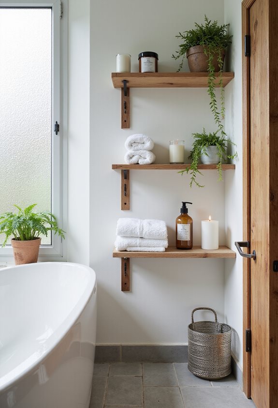 open shelving enhances bathroom space