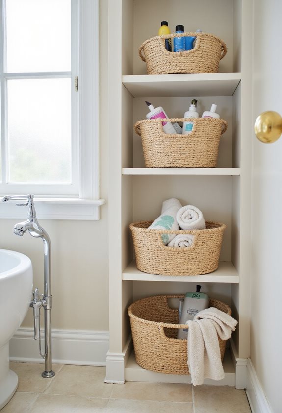 organized small bathroom storage