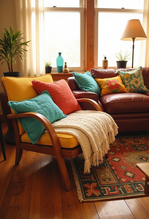 retro pillows and blankets