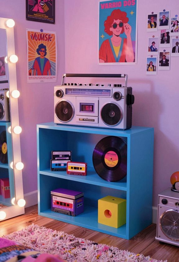 retro walkman boombox shelf