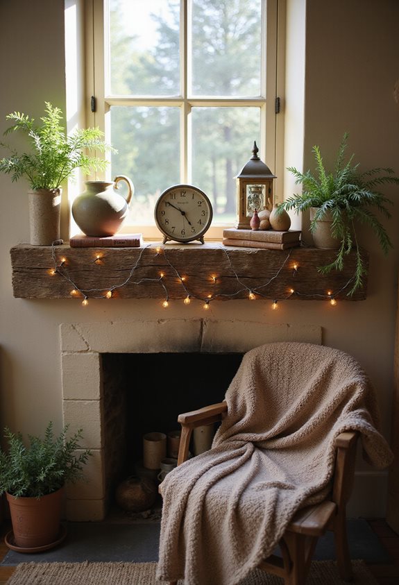 rustic fireplace mantel styling