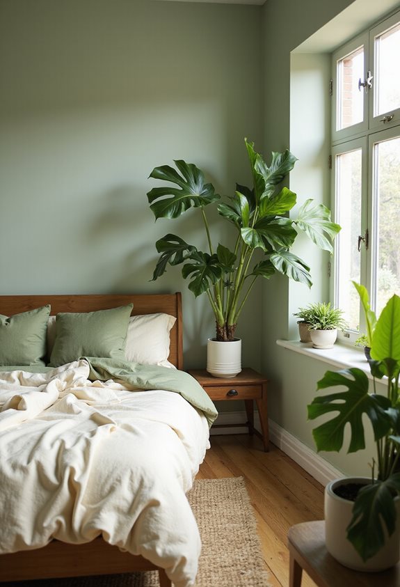 sage green bedroom greenery