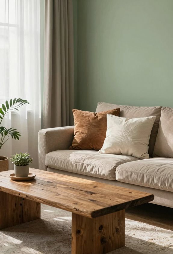 sage green with wood