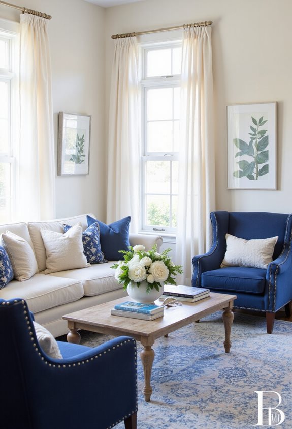 seasonal blue and cream accents