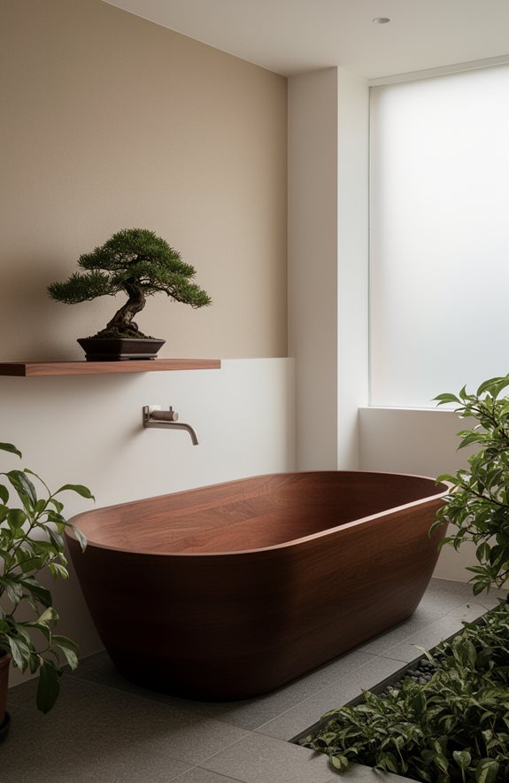 serene wooden bathtub nook