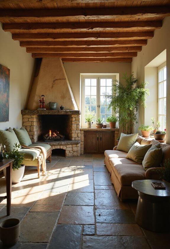 stone accents enhance warmth