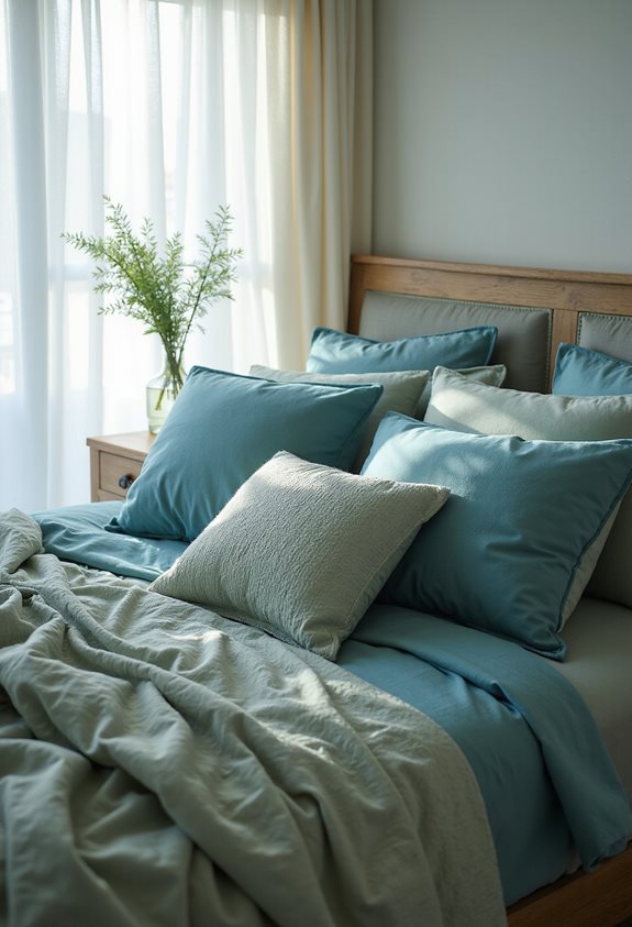 blue and green bedding