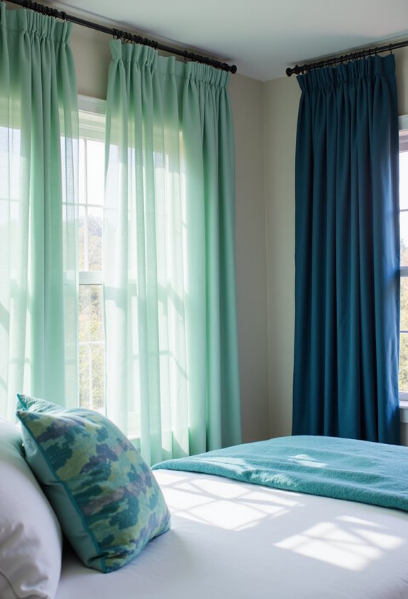 blue and green window treatments