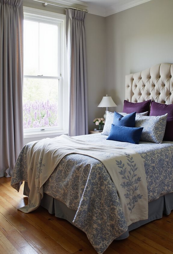 bold blue and purple bedding