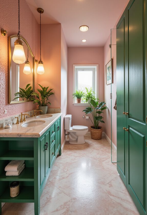 bold pink and green fixtures
