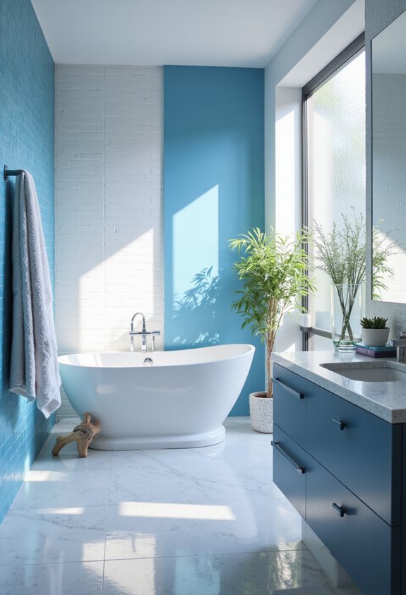 brighten blue and white bathrooms