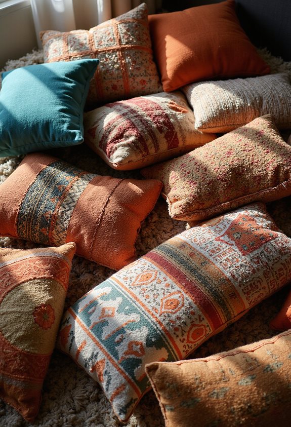 colorful cozy pillow layering