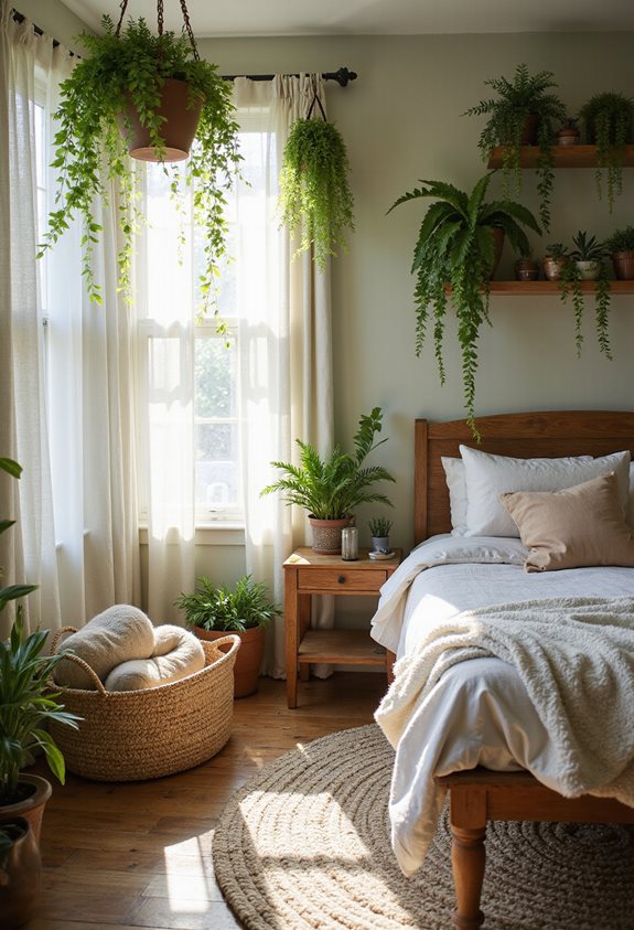 cozy bedroom with plants