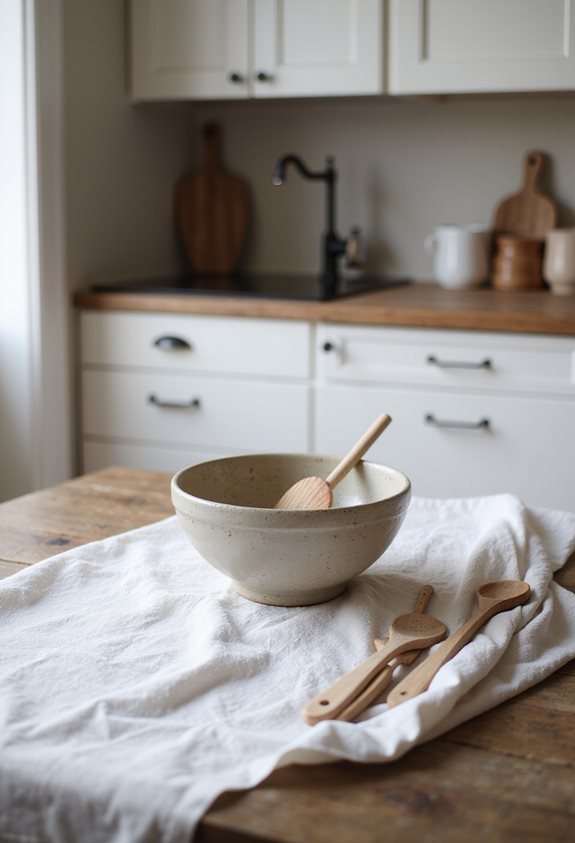 cozy kitchen with linens