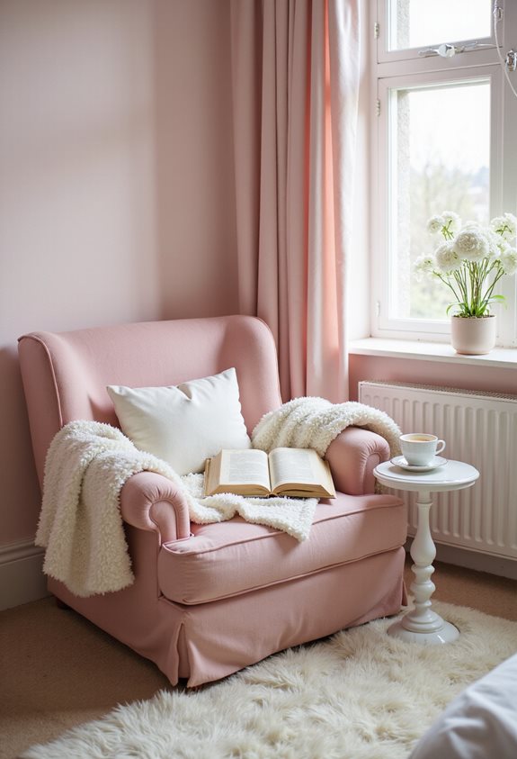 cozy pink and white nook