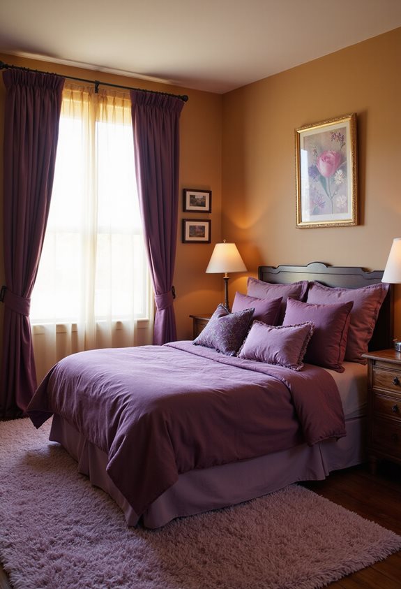 cozy purple and brown bedroom