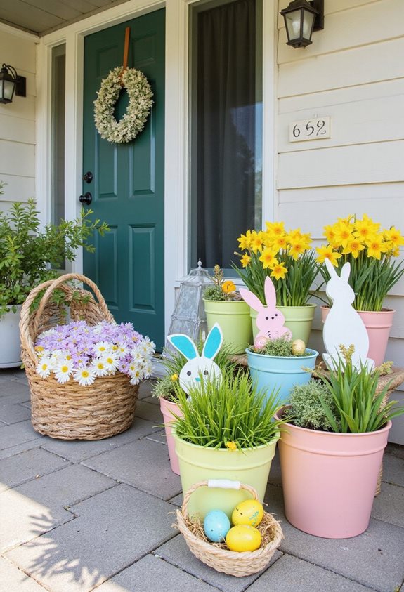 easter themed colorful planters