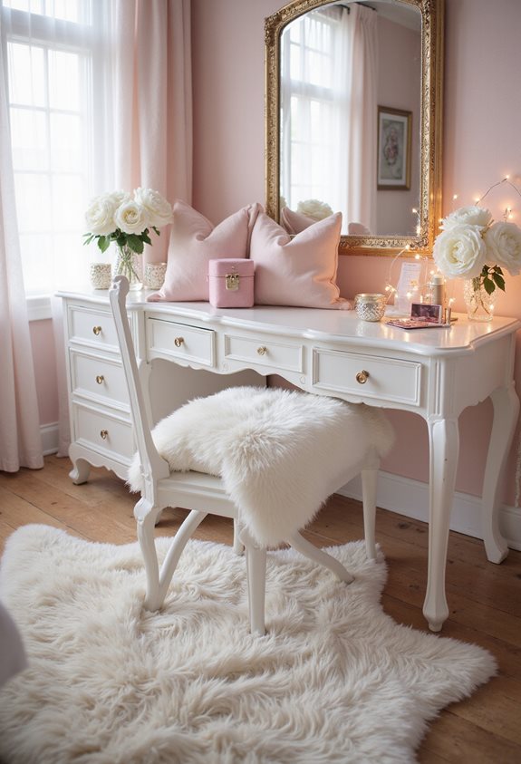 glamorous pink white vanity
