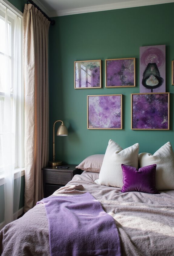 green wall purple art