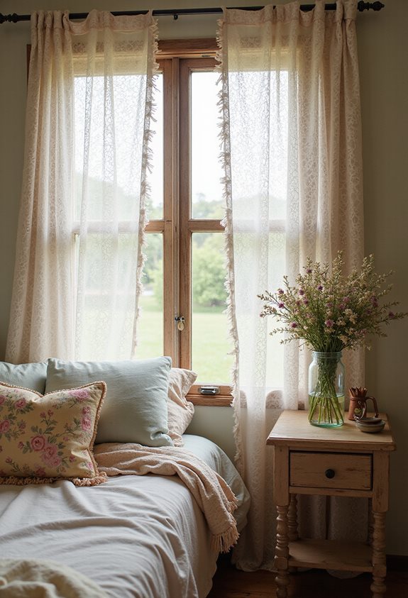 lace curtains rustic frames