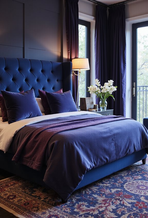 luxurious navy lavender bedroom