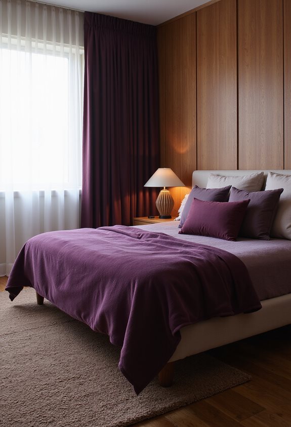 modern purple and brown bedroom