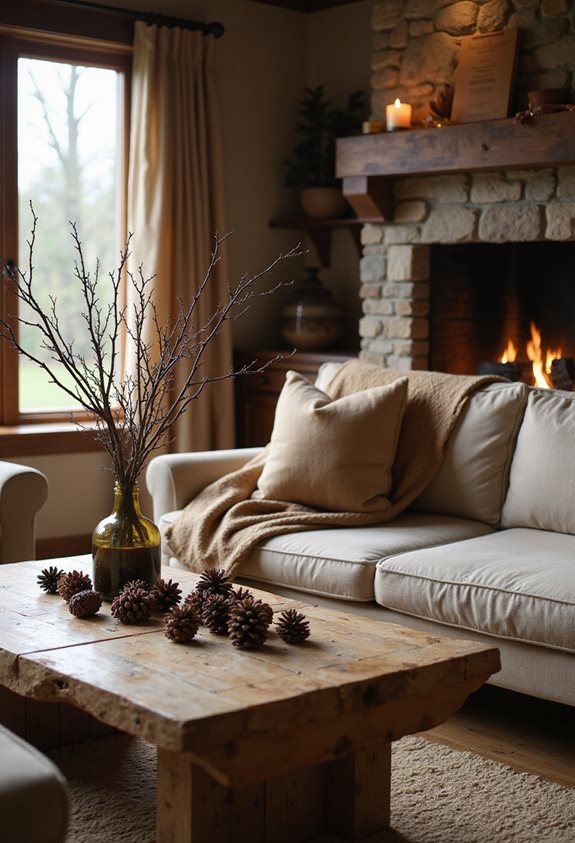 natural decor with pinecones