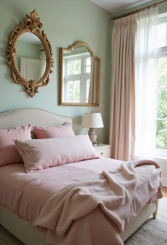 pink mirrors enhance sage tones