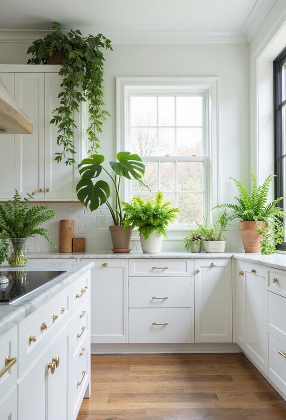 plants enhance white kitchens