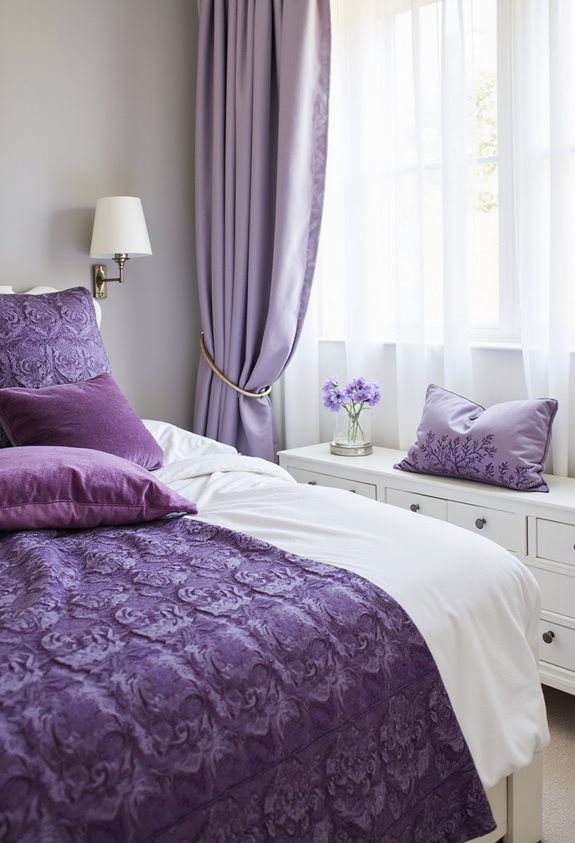purple bedding white sheets